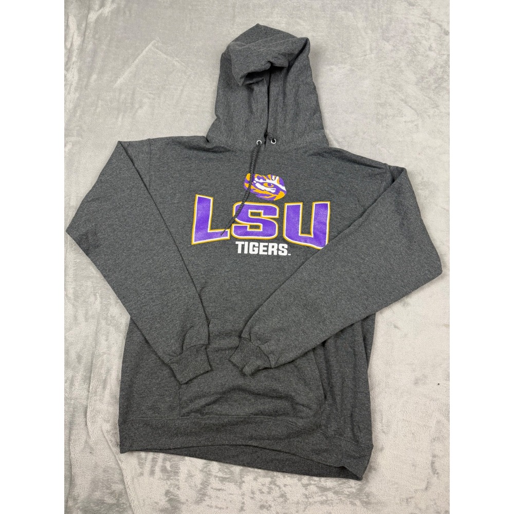 LSU Tigers  Hoodie Mens Medium Gray Collegiate Sports Pullover EcodSmart by Hane